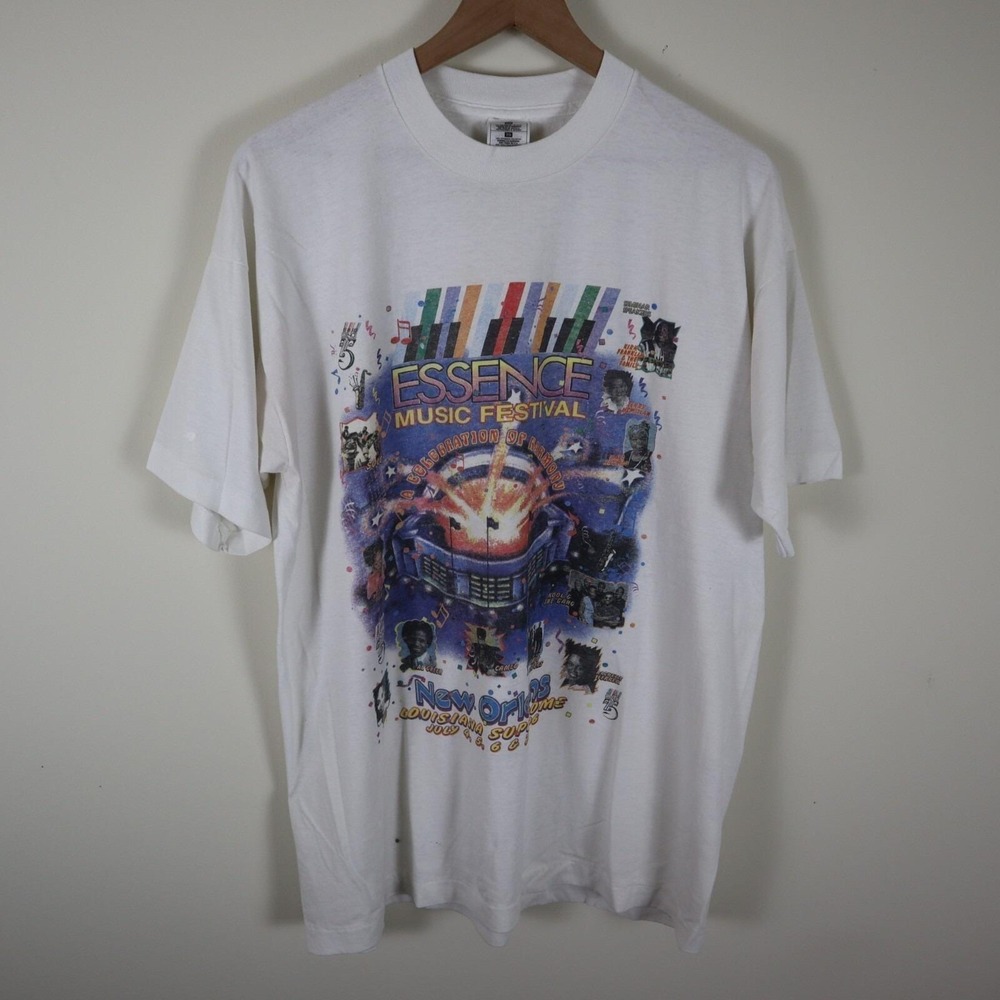 Vintage 1996 Essence Music Festival Shirt TLC Stevie Wonder‎ Rap Tee XL 22.5x29